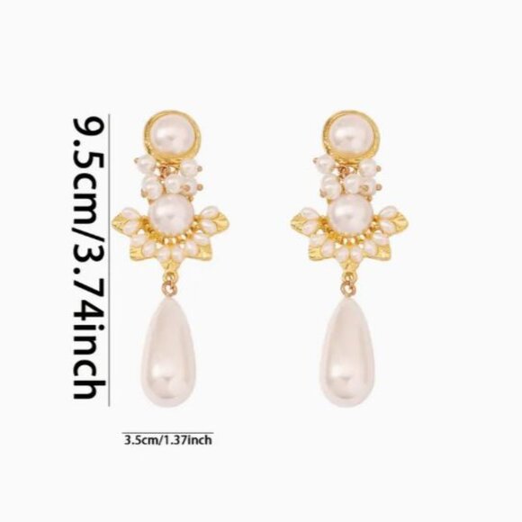 NEW Monad Ornate Gold and Pearl Drop Statement Earrings - Picture 5 of 5